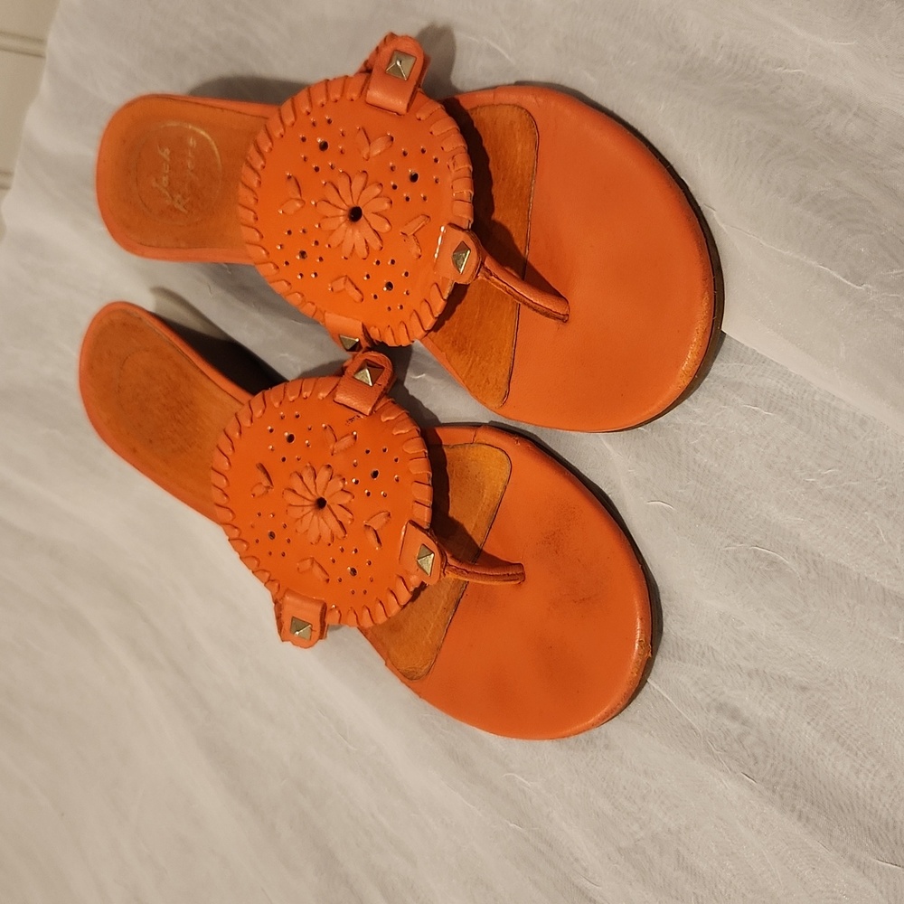 Jack Rogers Devyn Demi Mid Wedge Coral Orange Patent Leather Thong Sandals 9M